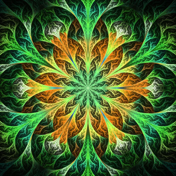 Bela flor fractal em preto, verde e bege. Gerador de computador — Fotografia de Stock