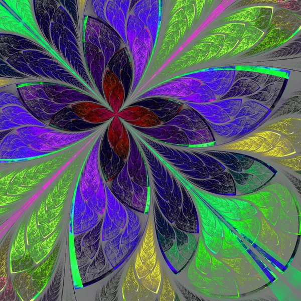 Beautiful multicolor fractal flower in stained glass window styl — Stock Photo, Image