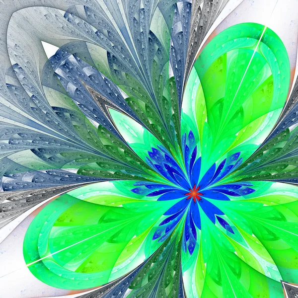 Piękny fraktal kwiat w kolorze zielonym i niebieskim. wygenerowane komputerowo g — Zdjęcie stockowe