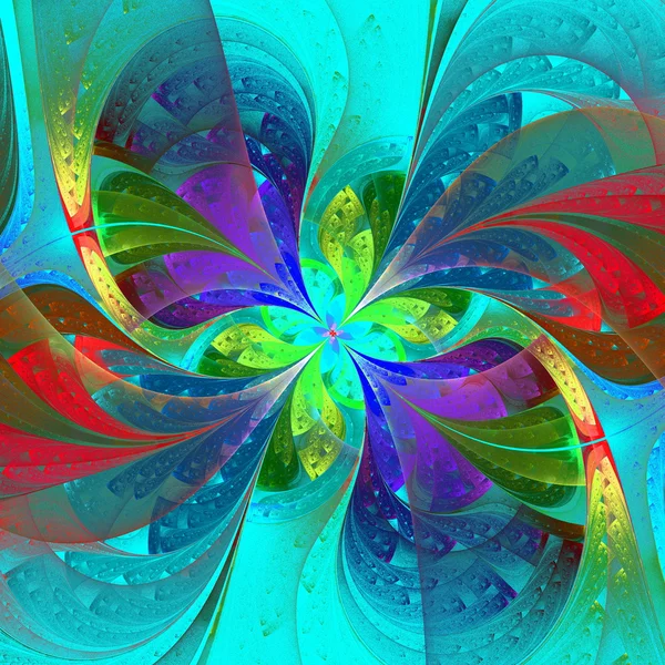 Multicolor beautiful fractal flower on green background. — Stock Photo, Image