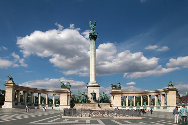 BUDAPEST - CIRCA JULY 2014 : Monument at Heroes Square circa Jul