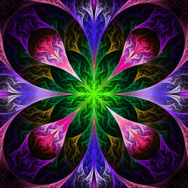 Beautiful fractal flower in black, purple and green. Computer ge — Stock Photo, Image