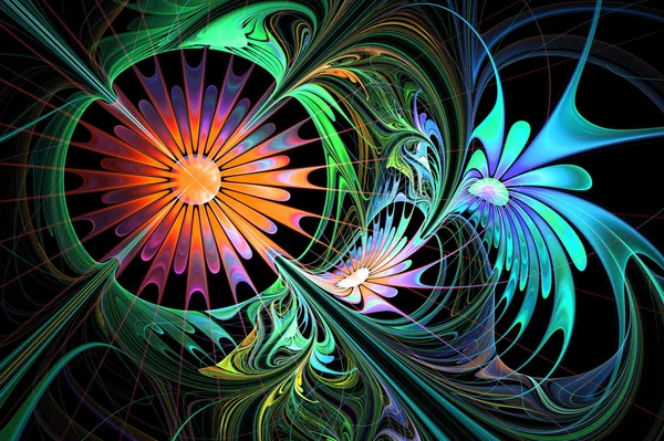 Fondo de flores. Paleta azul y naranja. Diseño fractal. Gráficos generados . —  Fotos de Stock