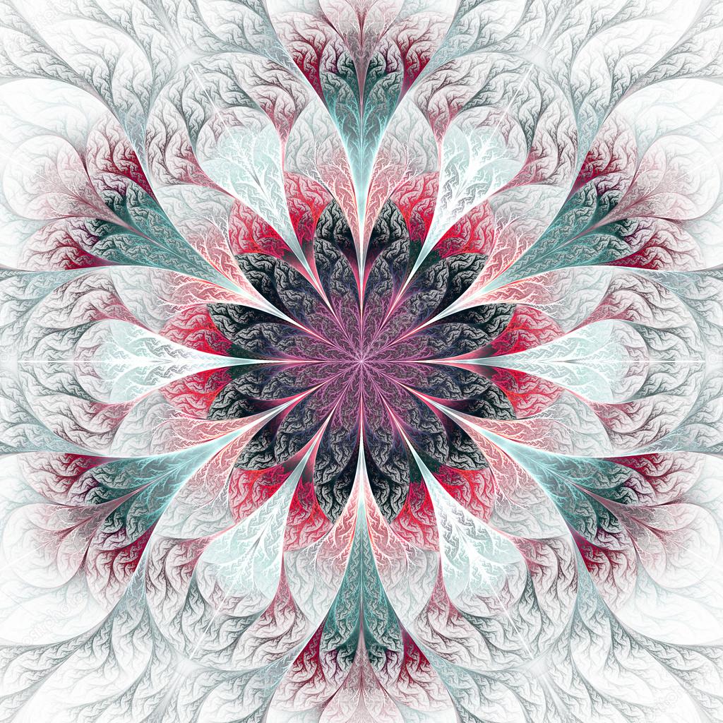 Beautiful fractal flower in gray, pink and blue. Computer genera