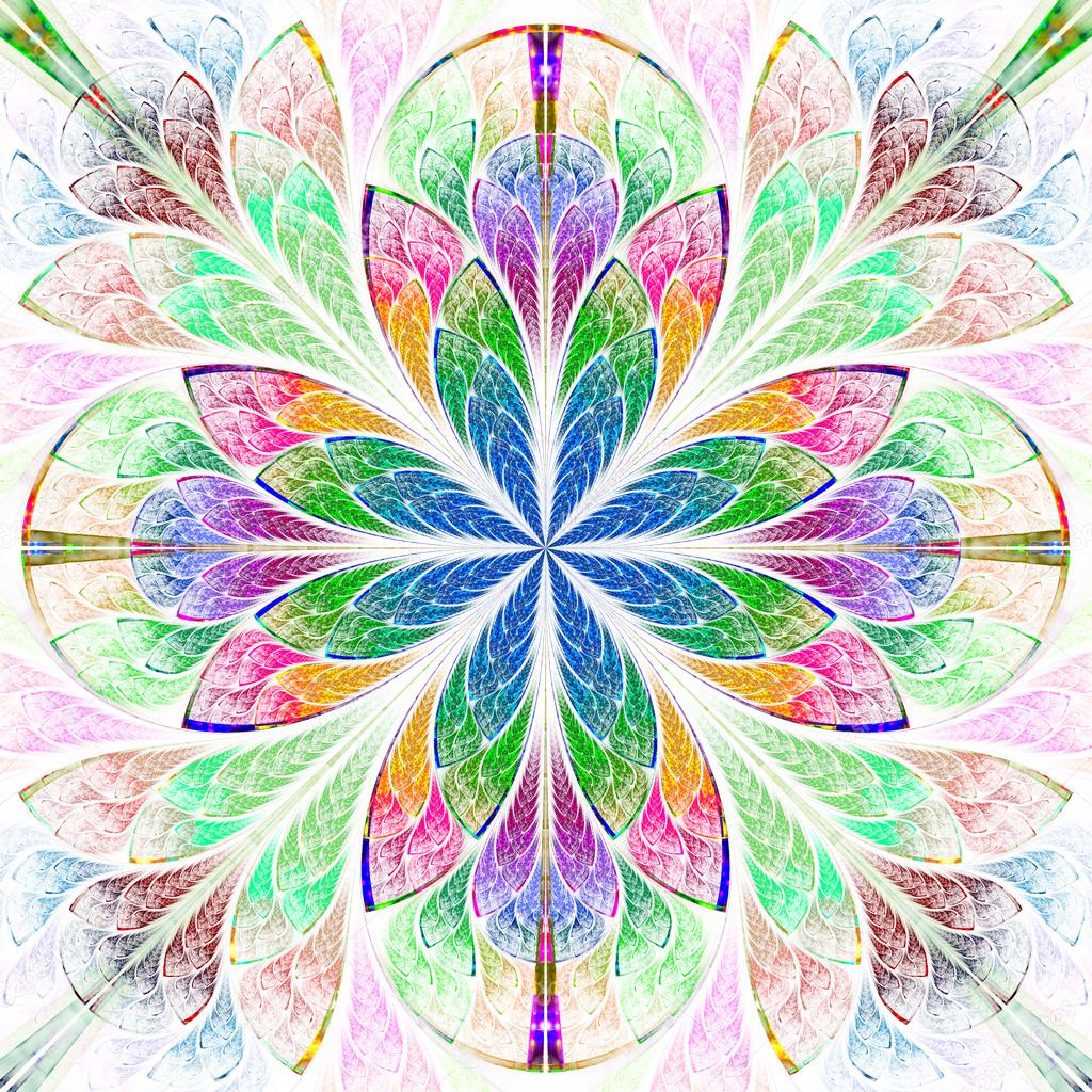 Multicolor fractal pattern in stained glass window style. Comput