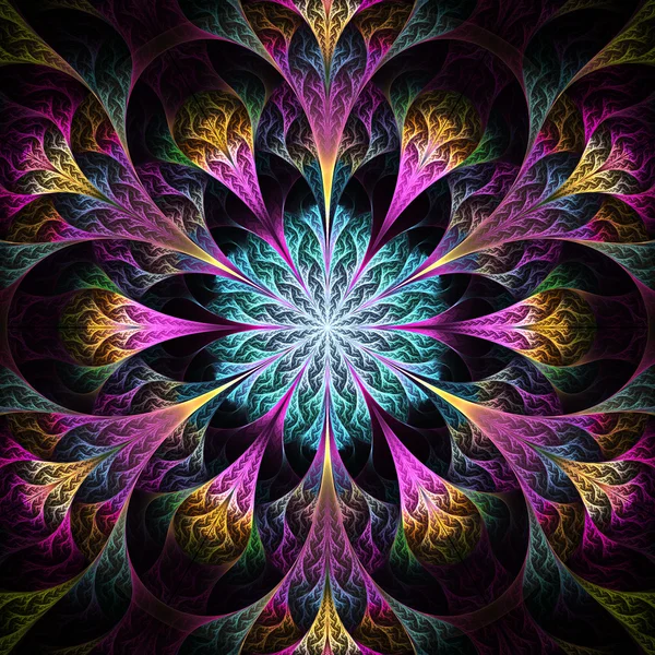 Bela flor fractal em preto, azul e rosa. Género informático — Fotografia de Stock