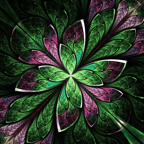Simetrik çiçek desen vitray pencere stili. Yeşil — Stok fotoğraf