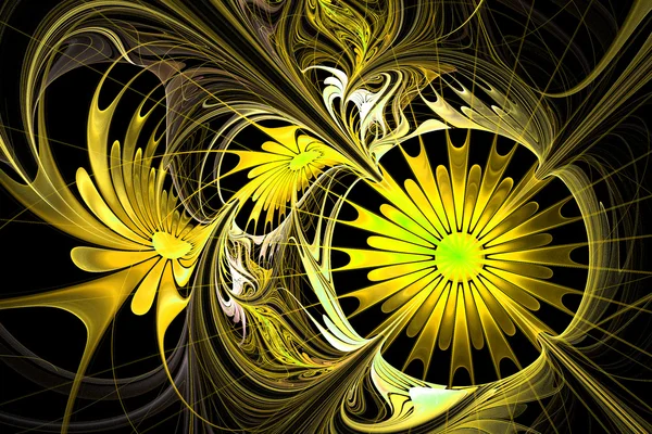 Fondo de flores. Paleta amarilla y negra. Diseño fractal. Com —  Fotos de Stock