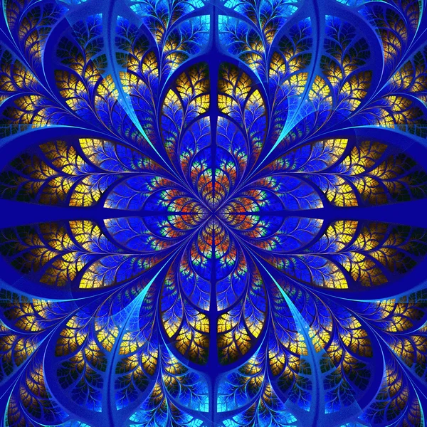 Symetryczne fraktalna wzór. kolekcja - drzewa liści. niebieski i — Zdjęcie stockowe