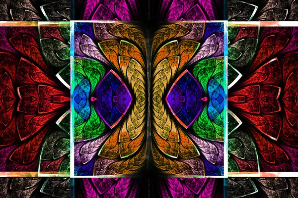 ステンド グラス風に色とりどりの対称の幾何学模様 — ストック写真