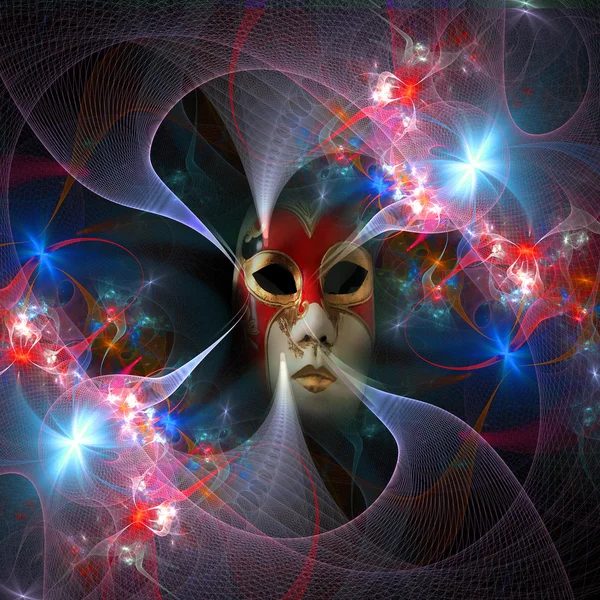 Máscara de carnaval surreal e padrão fractal de uma grade e brilhante — Fotografia de Stock