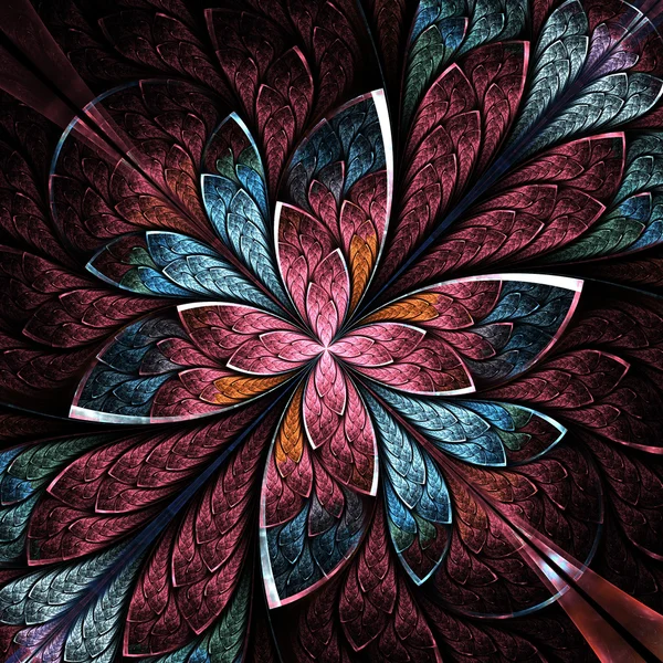 Symmetrische bloemenpatroon in glasraam stijl. Blauwe een — Stockfoto