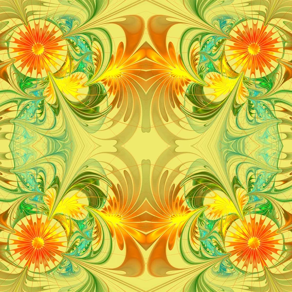 Padrão de flores. Paleta laranja e verde. Design fractal. Composto — Fotografia de Stock