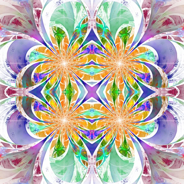 Muster aus fraktalen Blüten. violette, blaue und gelbe Palette. f — Stockfoto