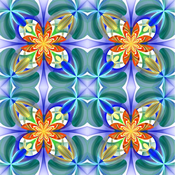 Padrão simétrico das pétalas de flores. Azul e laranja palett — Fotografia de Stock