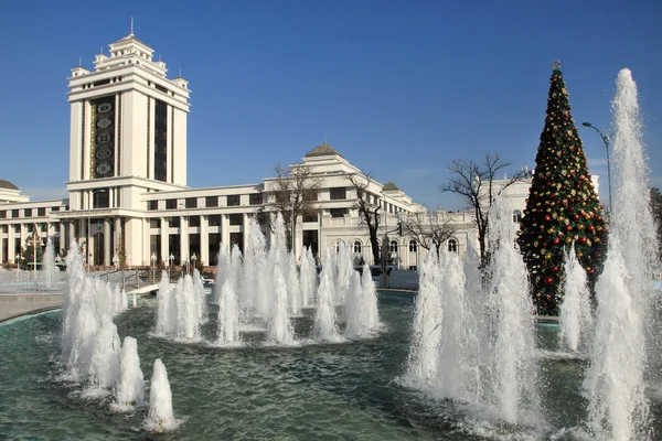 Kerstboom in het park, Ashgabad, hoofdstad van Turkmenistan. — Stockfoto