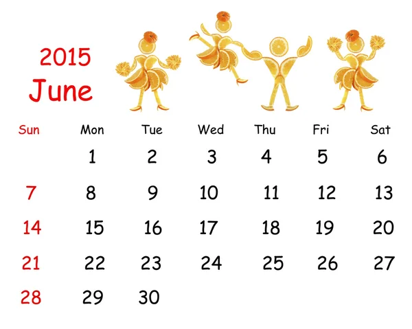 2015 Calendar. June. Little funny people from vegetables and fru — Stock Photo, Image
