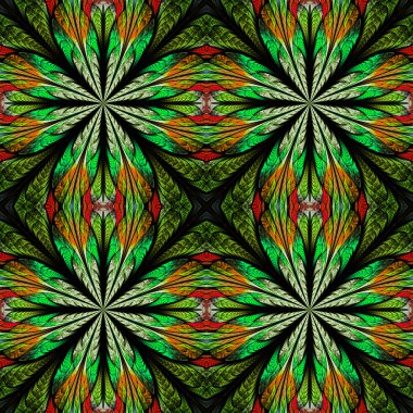 simetrik desen vitray pencere stili. Kırmızı ve yeşil