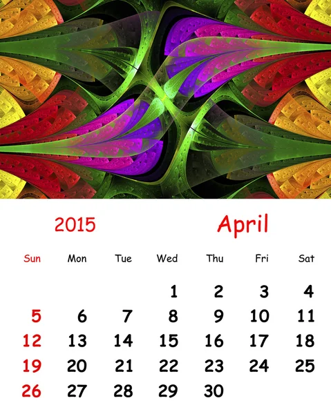 2015 kalender. April.Fractal patroon in gebrandschilderd glas stijl. — Stockfoto