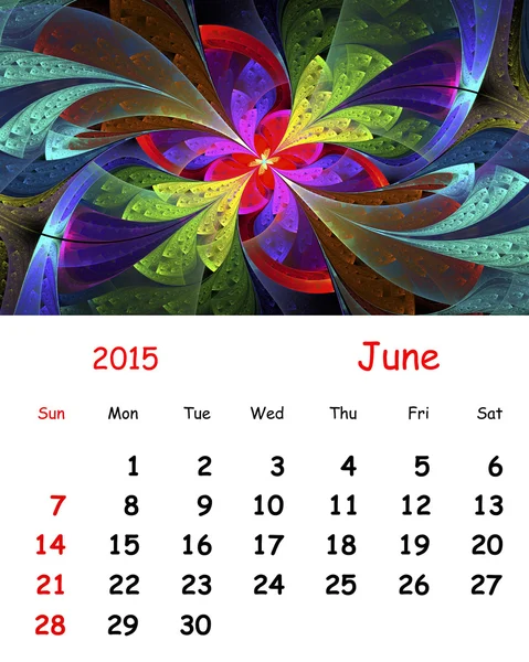 Calendário 2015. June.Fractal padrão em estilo de vidro manchado . — Fotografia de Stock