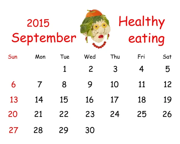 Calendario 2015. Septiembre. ¿Retrato gracioso hecho? ? de verduras y hortalizas — Foto de Stock