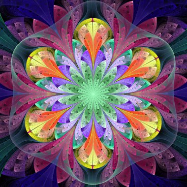 Simetrik desen vitray pencere stili. Pembe, mavi, g