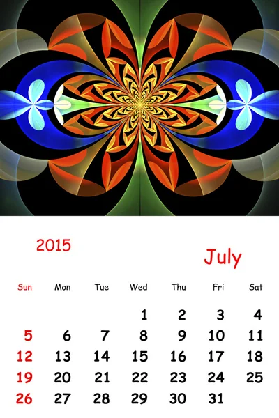 Em 2015. Julho. Calendário com belo padrão fractal . — Fotografia de Stock