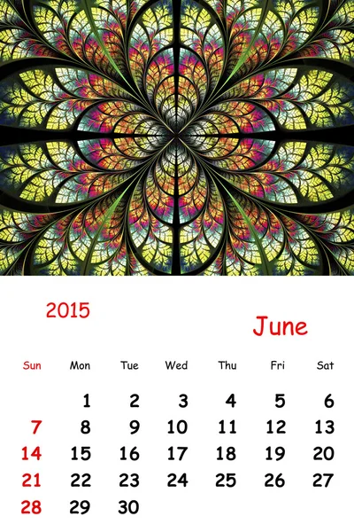 2015. juni. Kalender met mooie fractale patroon. — Stockfoto