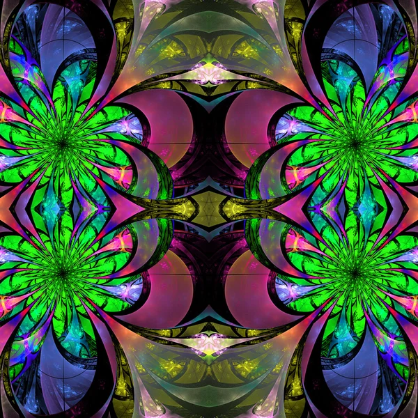 Patrón de flores fractales. Paleta verde, azul y púrpura. F — Foto de Stock
