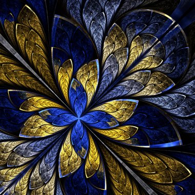 Beautiful fractal as flower or  butterfly in stained glass windo clipart