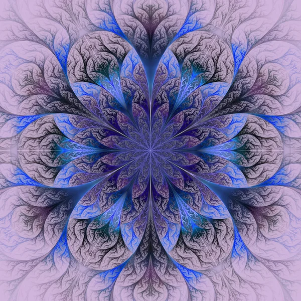 Beautiful fractal flower in blue and gray. Computer generated gr — Stock Photo, Image