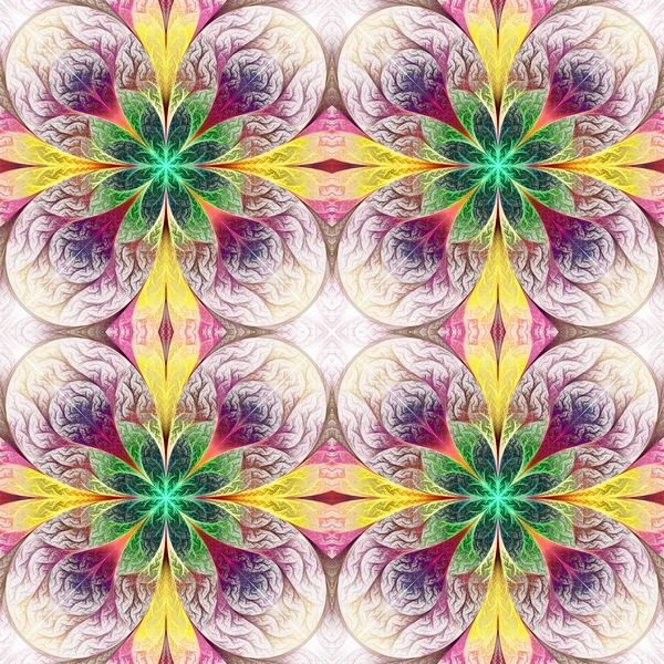 Pattern from fractal flowes in purple, green and yellow. Compute — Stock Photo, Image