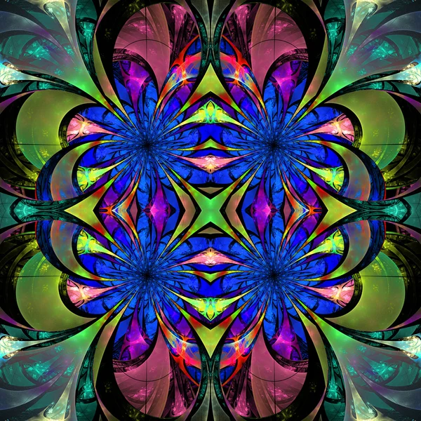 Візерунок з фрактальних квітів. Темно-синя, зелена і фіолетова палітра — стокове фото