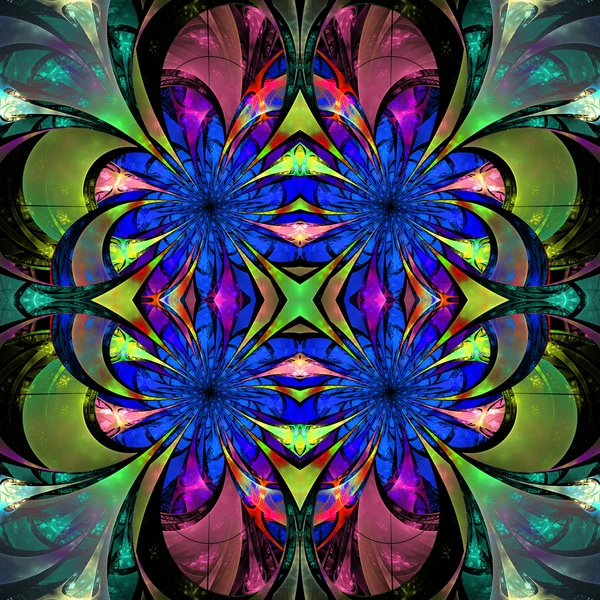 Patroon van fractal bloemen. Donkerblauwe, groen en paars palet — Stockfoto