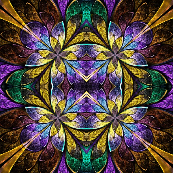 Simetrik desen vitray pencere stili. Mavi, yeşil bir