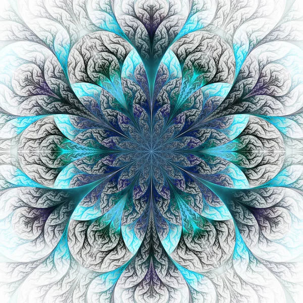 Красива фрактальна квітка в синьо-сірому кольорі. Створена комп'ютером ґра Стокова Картинка