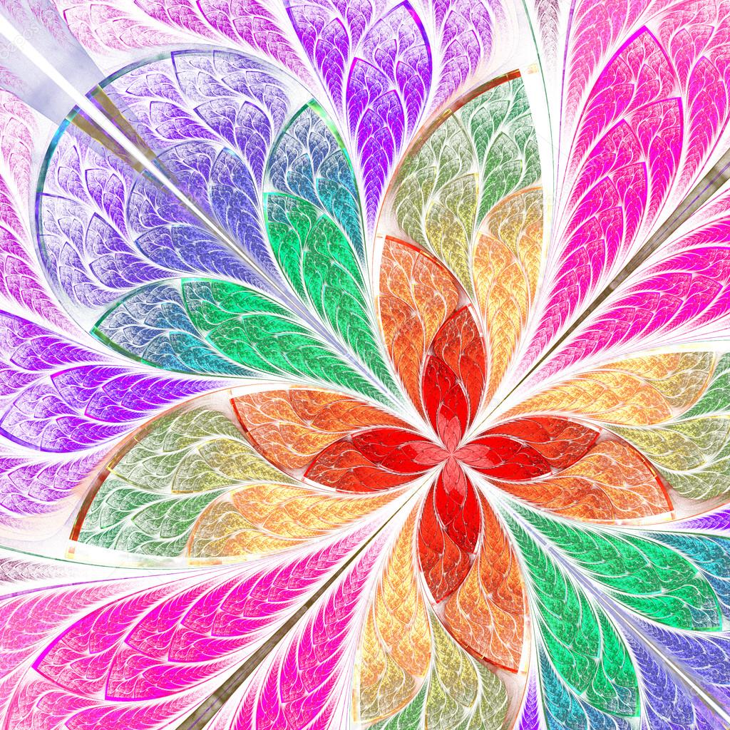 Beautiful multicolored fractal flower in stained glass window st