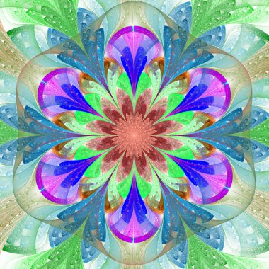 Simetrik desen vitray pencere stili. Yeşil, mavi, 