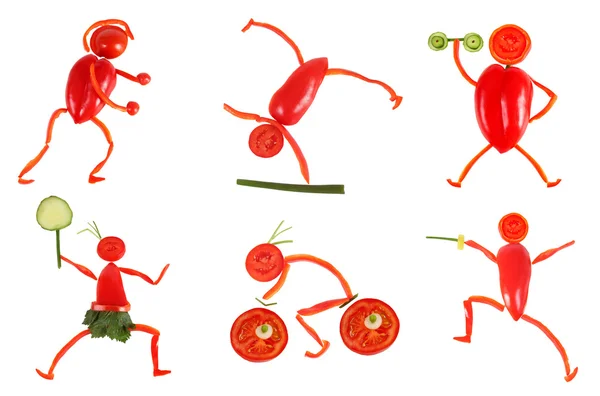 Gesunde Ernährung. kleine lustige Menschen aus Gemüse und Obst — Stockfoto