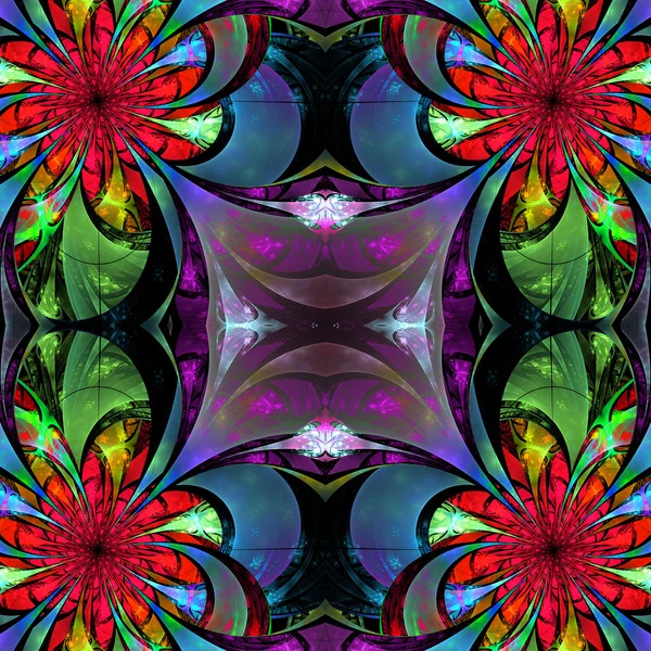 Patrón de flores fractales. Paleta azul, verde y rosa. Frac. —  Fotos de Stock