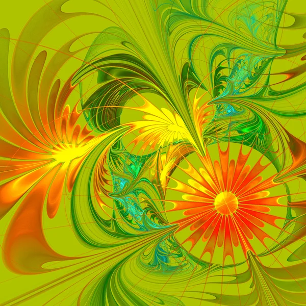 Blomma bakgrund. Orange och gröna paletten. Fractal design. Com — Stockfoto