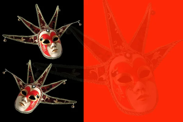 Venetian masks on a black and red background. — Stock Photo, Image