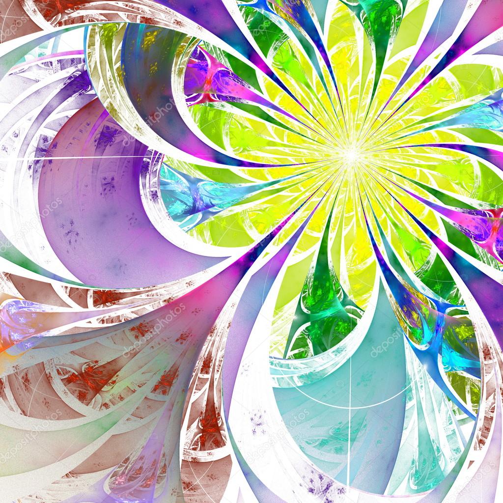 Flower background. Blue, purple and yellow palette. Fractal desi