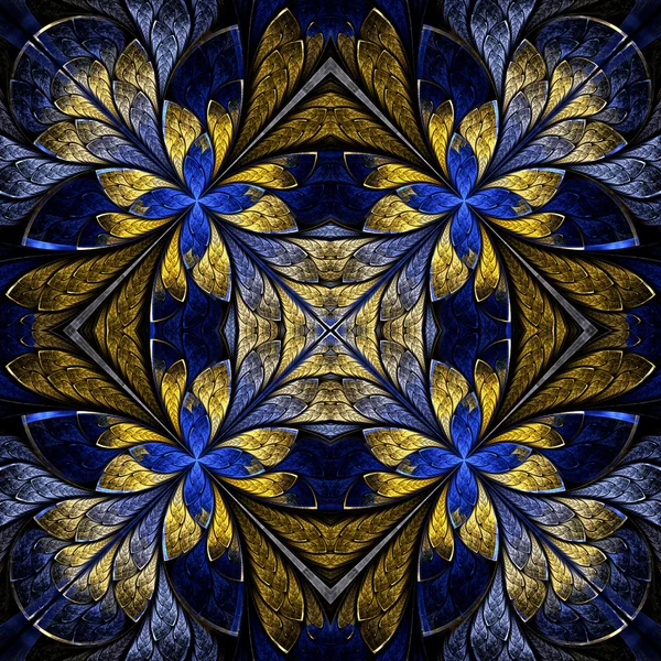 Symmetrical pattern in stained-glass window style. Blue and yell — Stock Photo, Image