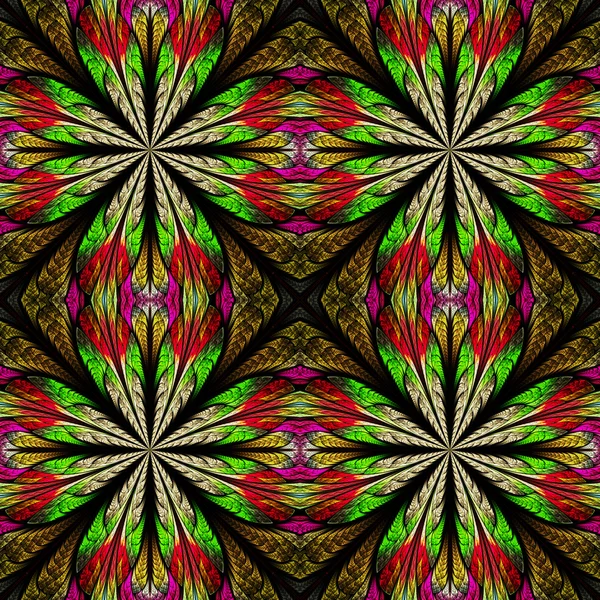 Symmetrical pattern in stained-glass window style. Red and green