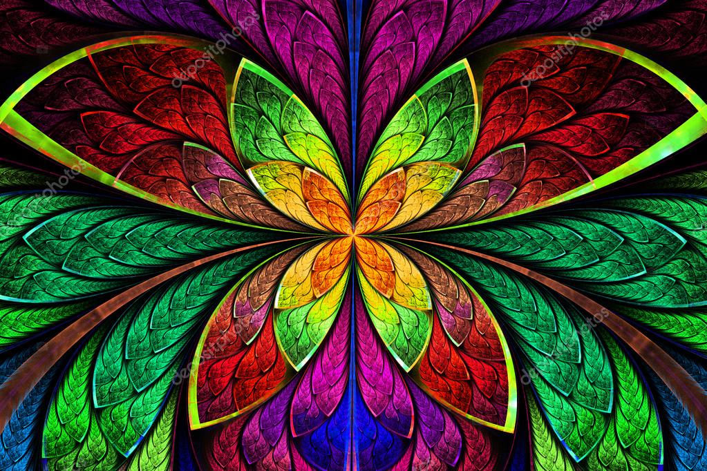 Multicolored symmetrical fractal pattern as flower or butterfly