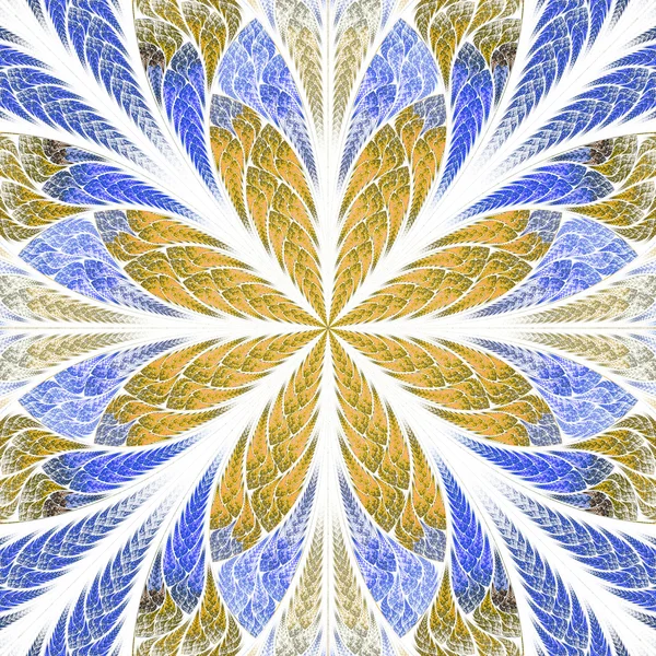 Flor fractal simétrica em estilo vitral. Azul a — Fotografia de Stock