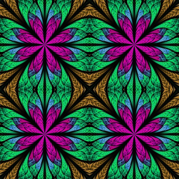 Symmetrische fractale patroon in glasraam stijl. Purpl — Stockfoto