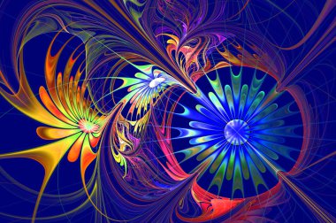 Çiçek arka plan. Mavi ve darkorange palet. Fraktal tasarım. 
