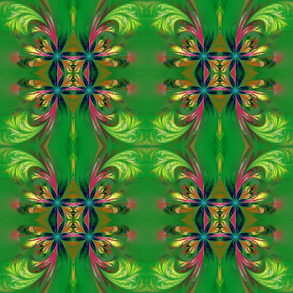 Beautiful symmetrical background from fractal tracery. On green. — Stock Photo, Image